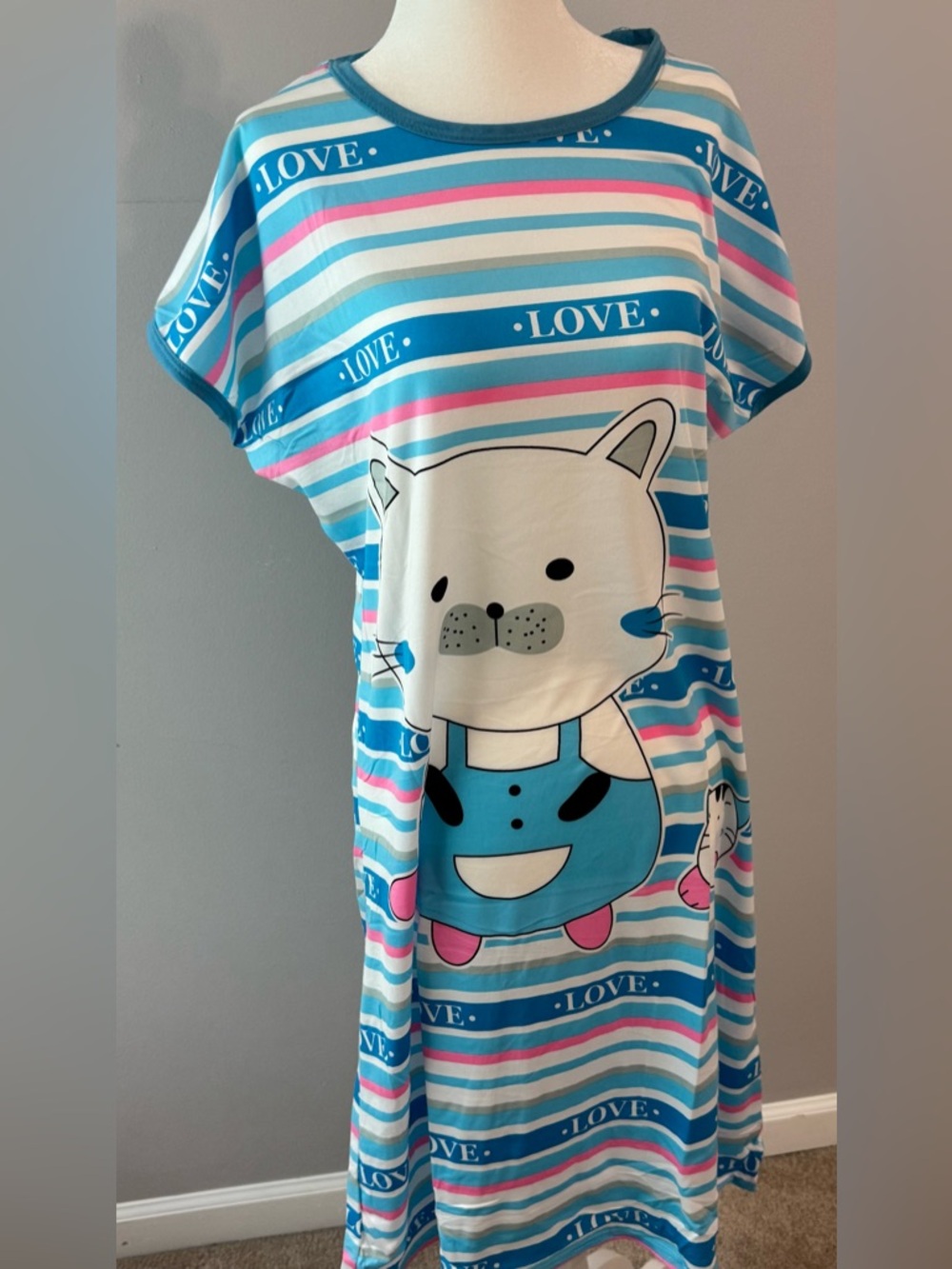 Women’s Nightgown Pajamas Short Sleeve Soft Dress Sleepwear New Blue M L XL XXL